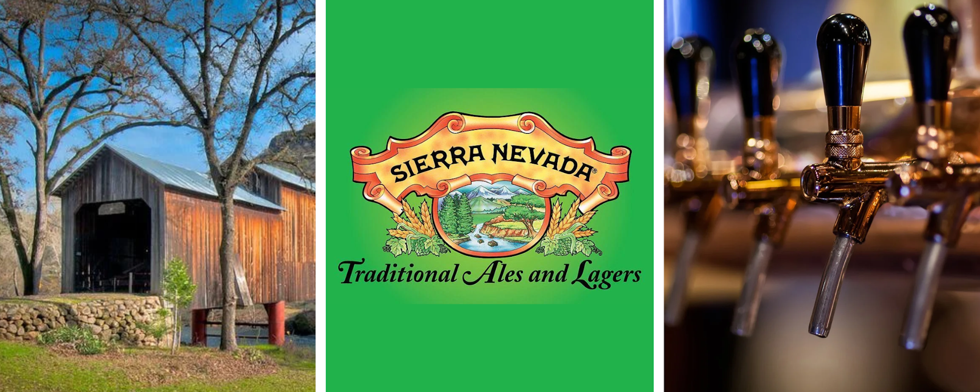The image features a rustic barn, the Sierra Nevada logo, and beer taps, suggesting a brewery or craft beer theme.