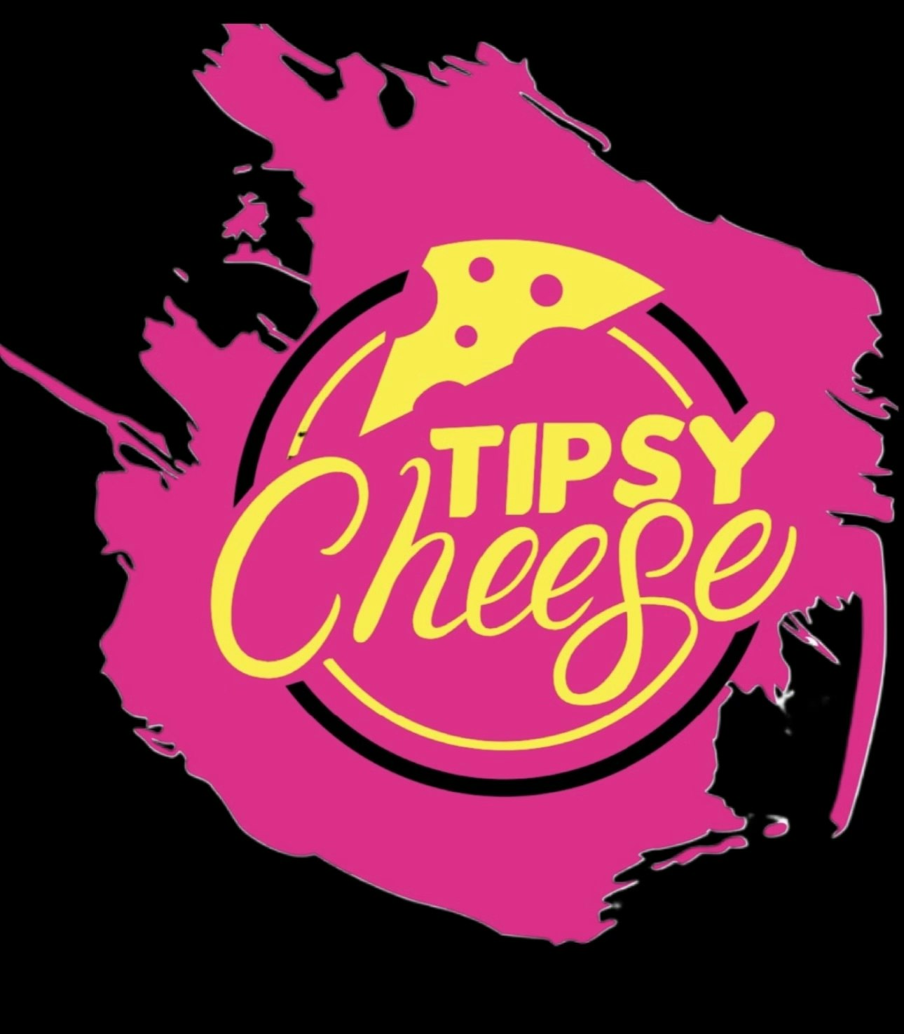 The image features a vibrant logo for "Tipsy Cheese," incorporating a cheese graphic and bright colors.