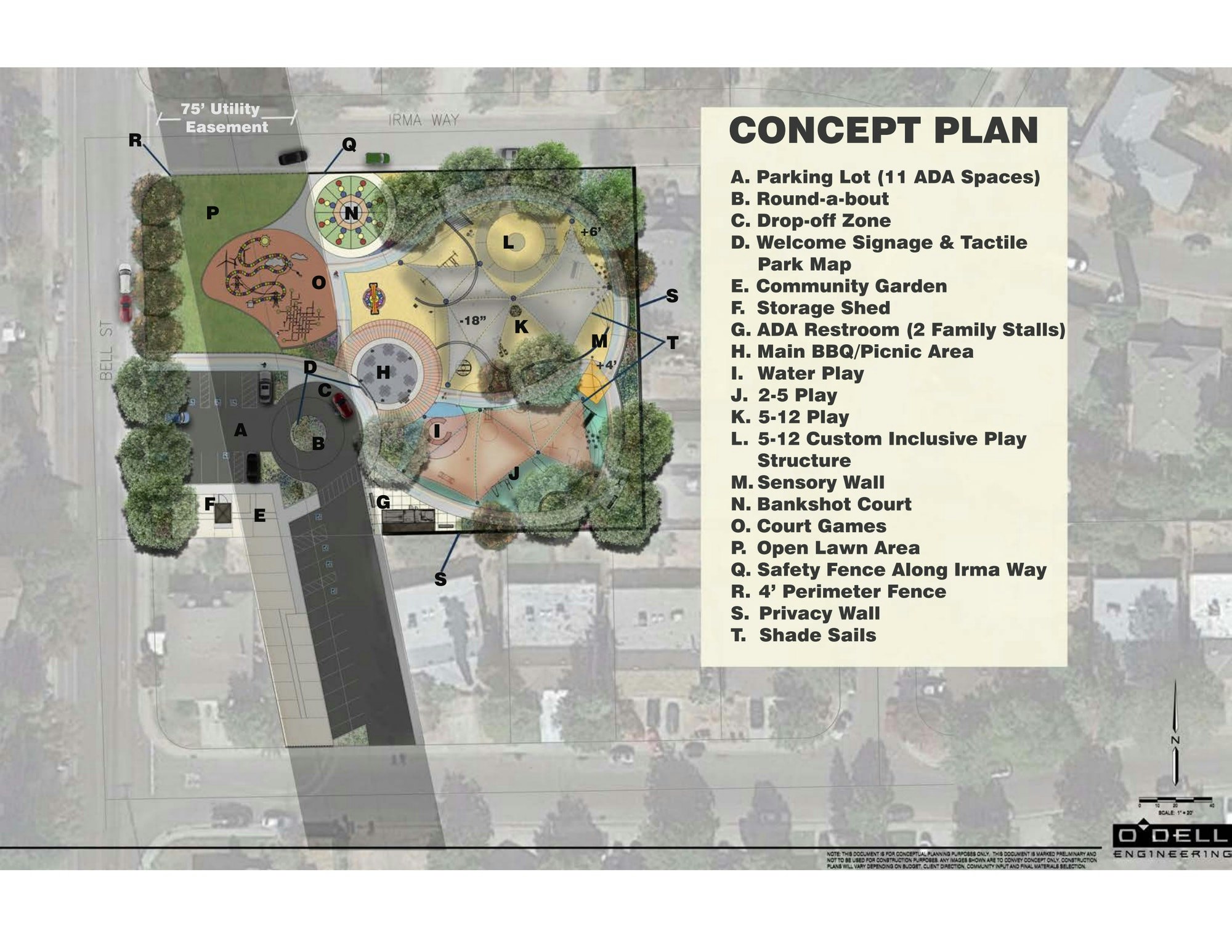 emPOWERment Park concept map plan- detailing park specific areas