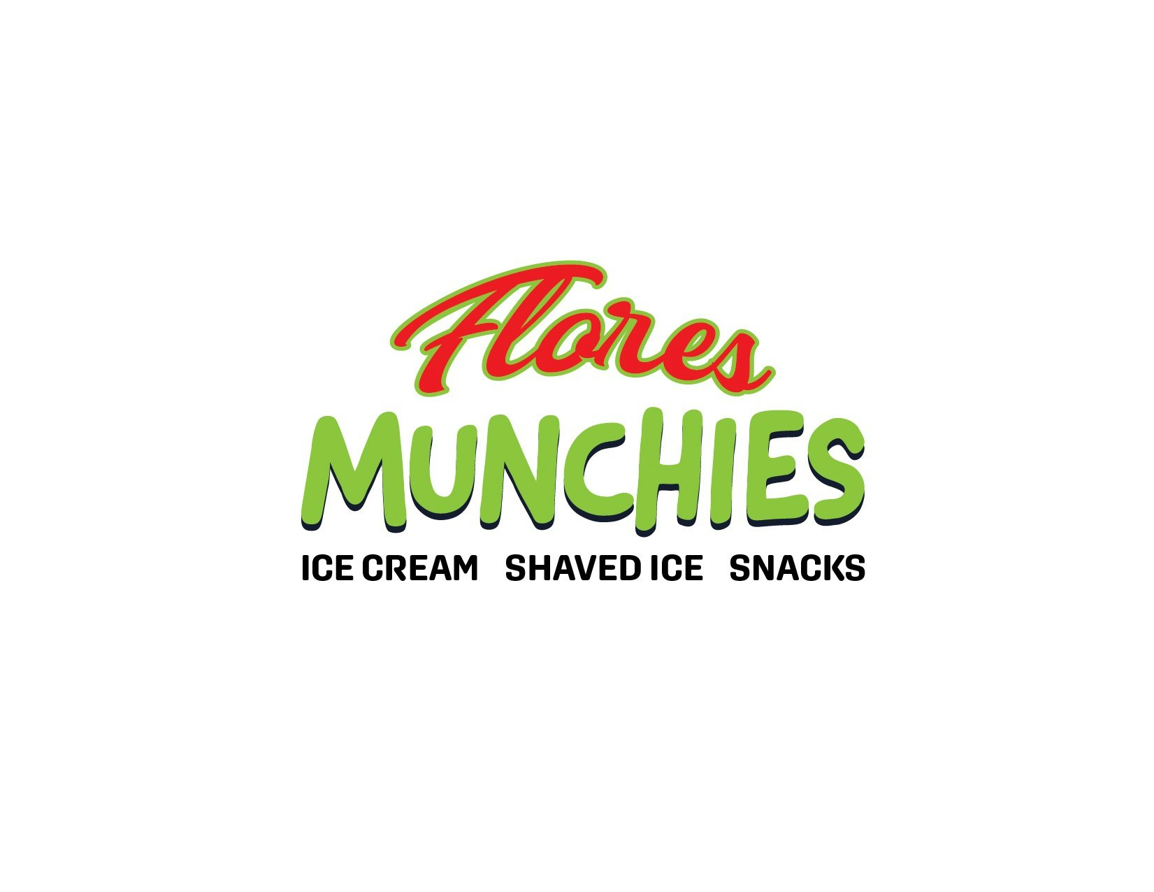 The image features the name "Flores Munchies," highlighting offerings of ice cream, shaved ice, and snacks.