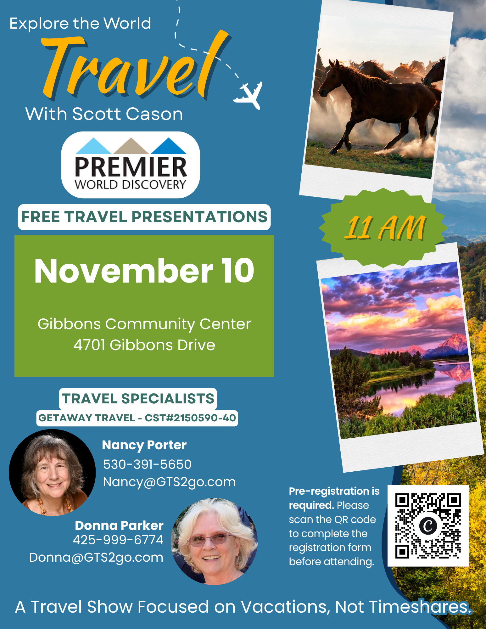 Free travel presentations with Scott Cason on November 10 at Gibbons Community Center. Pre-register required!