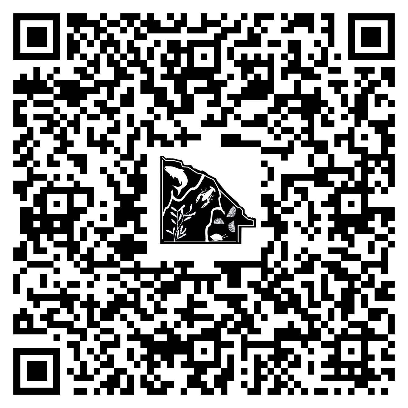 A QR code with an animal and plant-themed logo in the center.