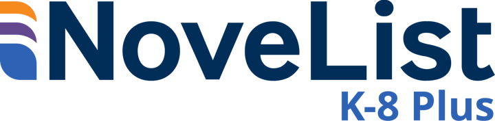The image shows the "NoveList K-8 Plus" logo, a resource for finding children's books.