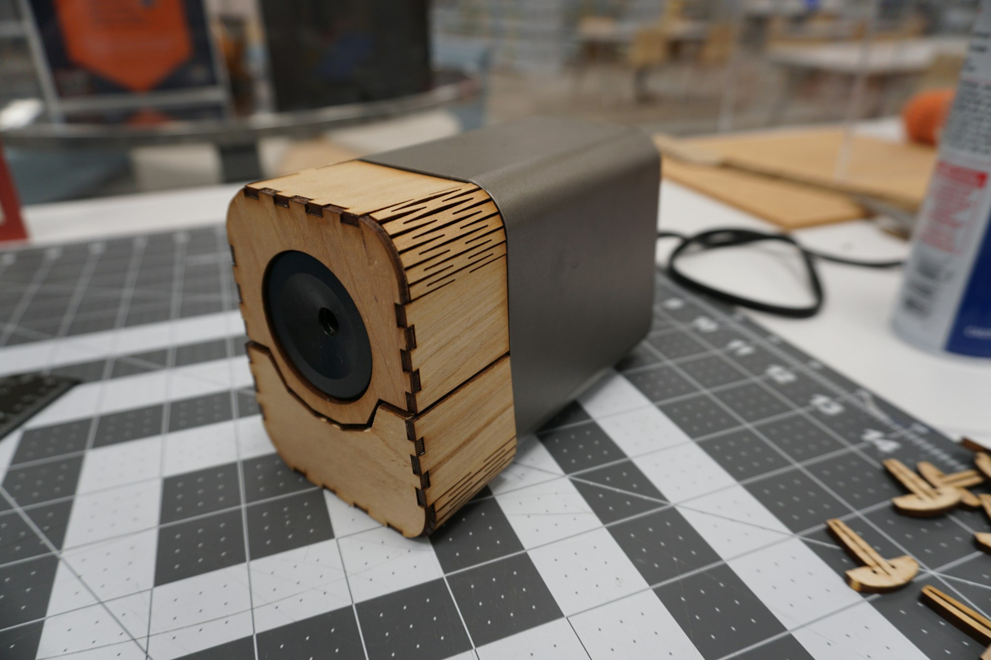 May contain: electronics, speaker, wood, plywood, indoors, and interior design