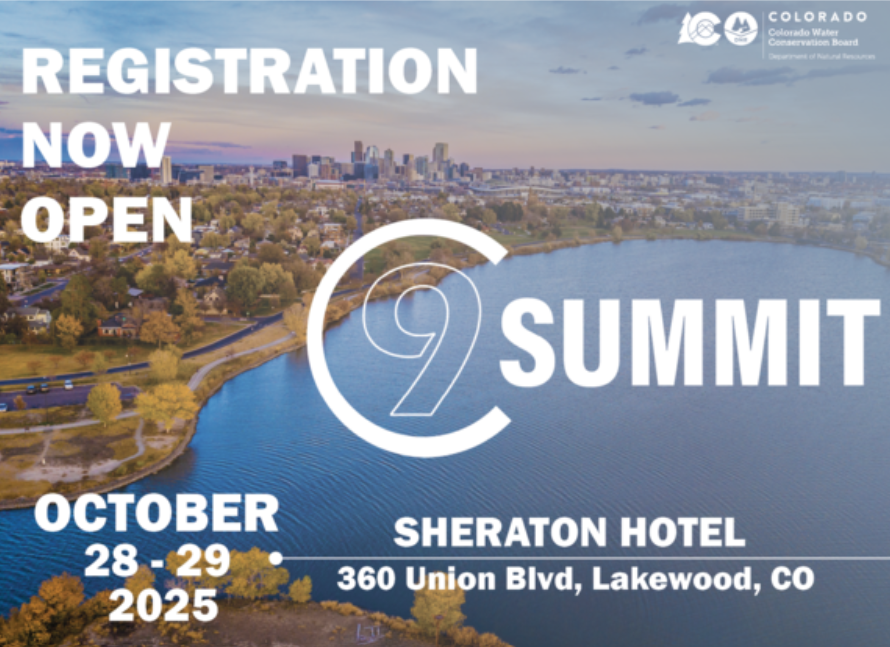 Registration open for C9 Summit, Oct 28-29, 2025, at Sheraton Hotel, Lakewood, CO. Scenic city and lake view background.