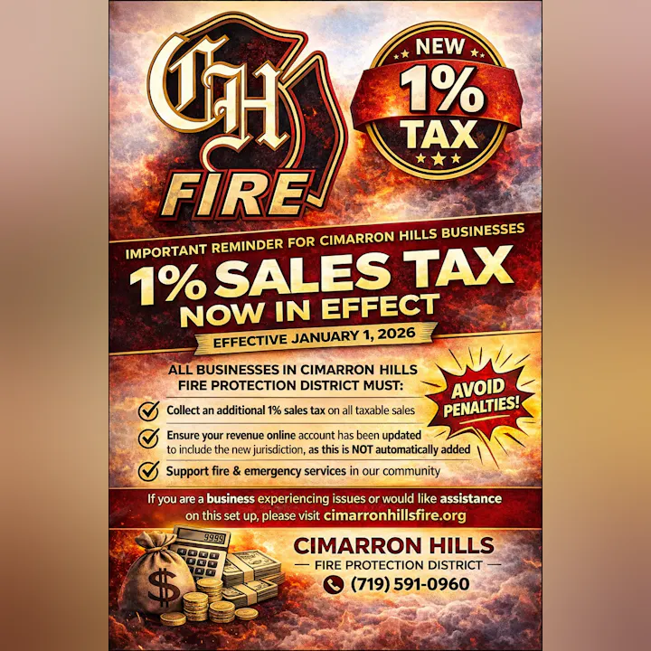 Cimarron Hills businesses must collect a new 1% sales tax effective January 1, 2026. Ensure compliance to avoid penalties.