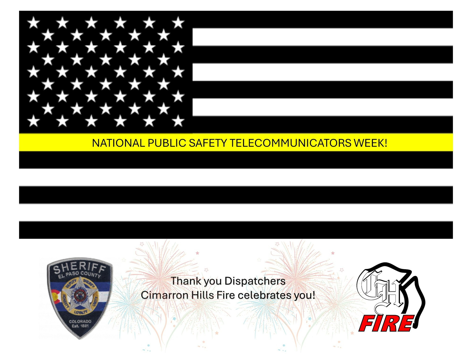 PHOTO of US Flag with yellow line announcing National Public Safety Telecommunicators Week