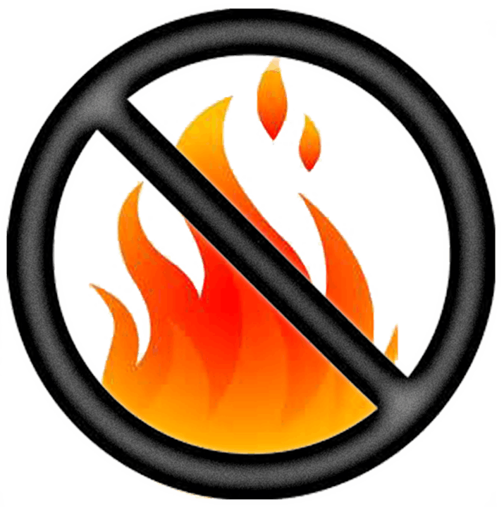 A flame inside a prohibition symbol, indicating "no fire" or "fire is forbidden."