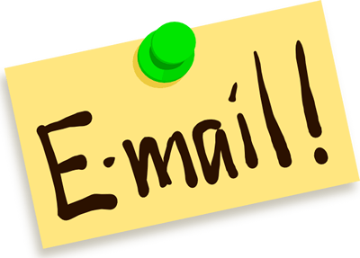 A note with "E-mail!" written on it, pinned by a green pushpin.