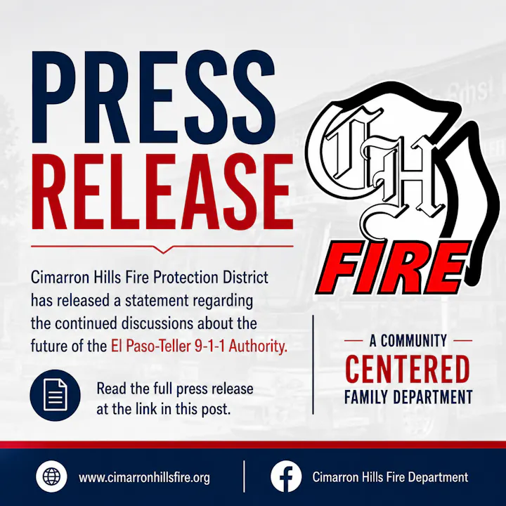 Cimarron Hills Fire Protection District issued a press release on discussions about the El Paso-Teller 9-1-1 Authority's future.