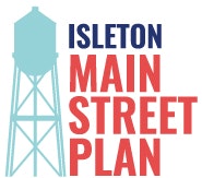 Text: "Isleton Main Street Plan" with a water tower graphic.