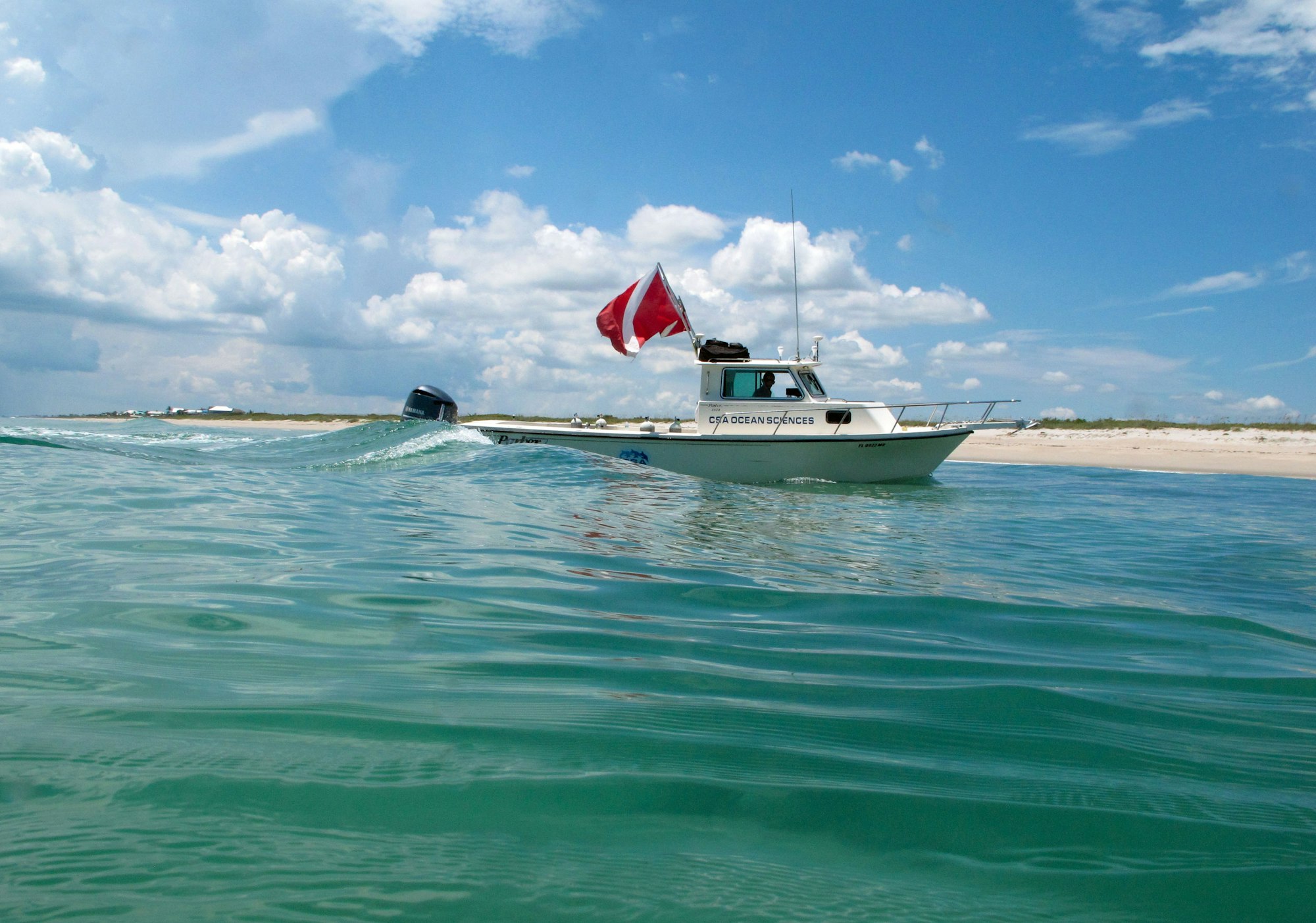 Parker vessel with diver down flag in ocean