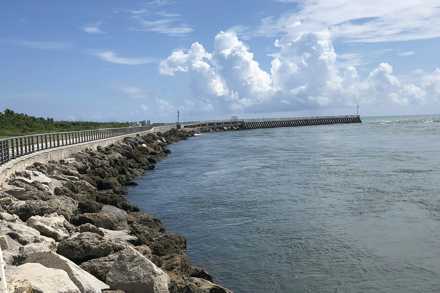 Pre-storm site survey image of armor stone at North Jetty