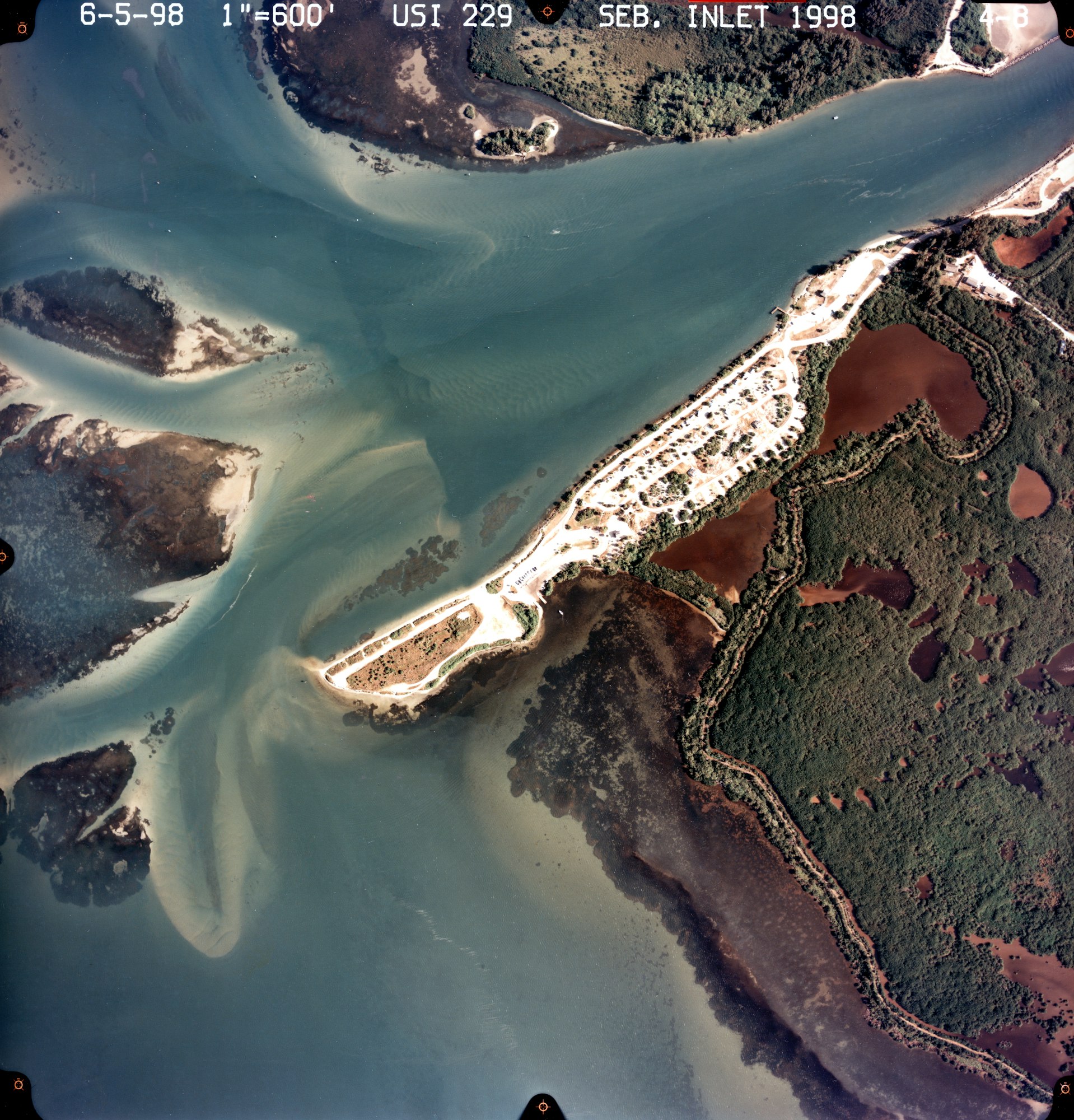 aerial view of inlet channel and lagoon West of bridge looking straight down from plane