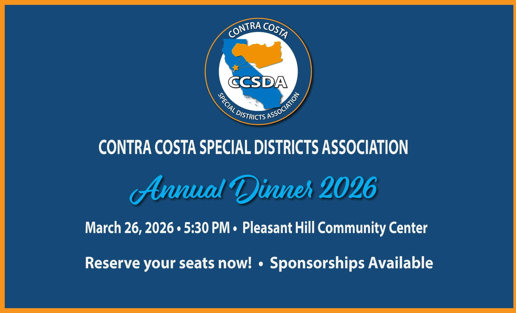 Contra Costa Special Districts Association Annual Dinner on March 26, 2026, at Pleasant Hill Community Center. Reserve now!