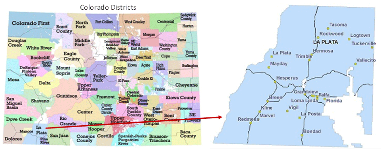 Map of Colorado Conservation Districts and Map of La Plata Conservation District