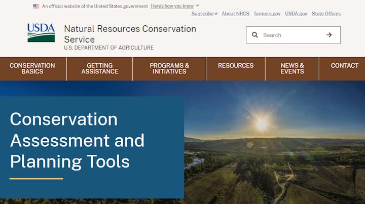 NRCS Conservation Assessment and Planning Tools Website Header