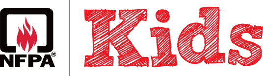 The image shows a logo with the word "Kids" featuring a flame symbol and the acronym "NFPA" alongside.