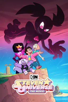 The image features the poster for "Steven Universe: The Movie," showcasing the main characters and a looming villain.