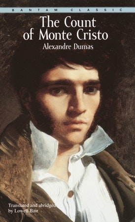 Cover of "The Count of Monte Cristo" by Alexandre Dumas, featuring a portrait of a young man.