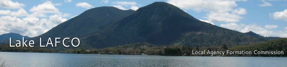 Lake with mountain background, labeled "Lake LAFCO" and "Local Agency Formation Commission."