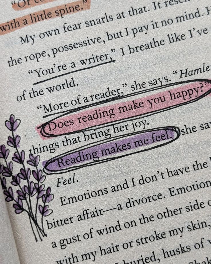 A passage discussing the emotional impact of reading, emphasizing feelings of happiness and connection.