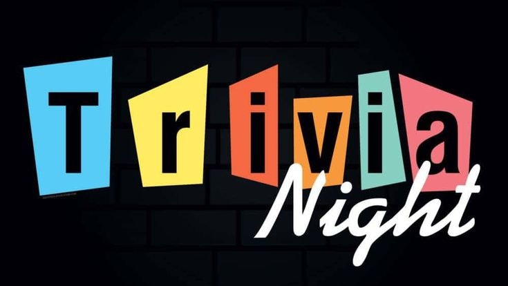 Colorful "Trivia Night" text on a dark brick background.