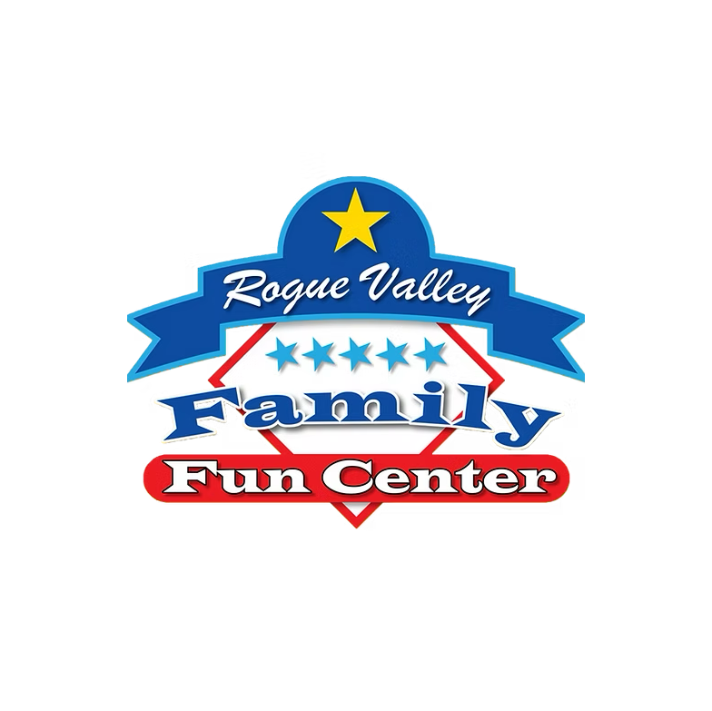 Logo of Rogue Valley Family Fun Center with stars and colorful design.
