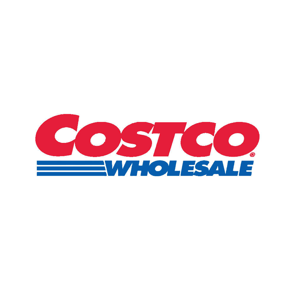 Logo of Costco Wholesale with "COSTCO" in red and "WHOLESALE" in blue.