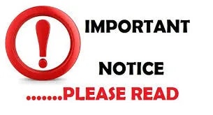 Red exclamation mark with the text "IMPORTANT NOTICE...PLEASE READ."