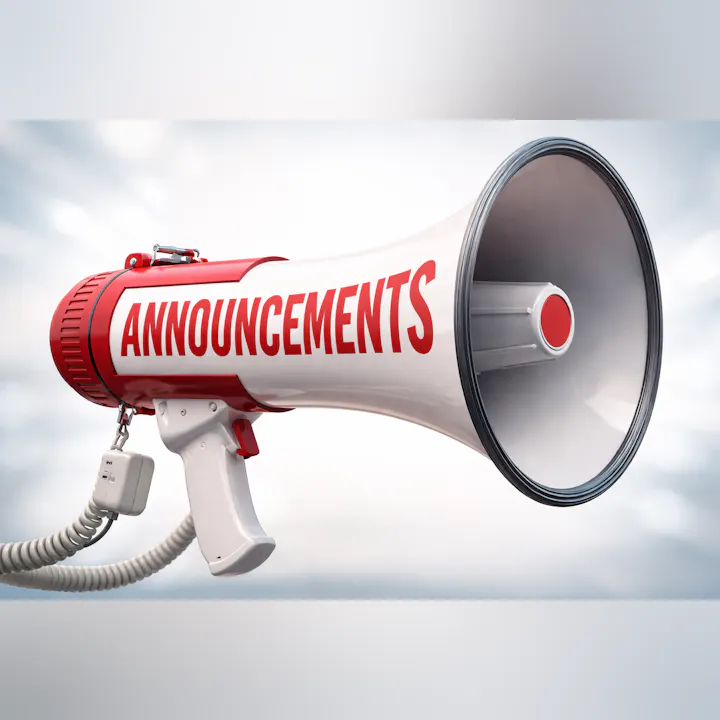 A megaphone labeled "ANNOUNCEMENTS," designed to amplify messages or calls to action.