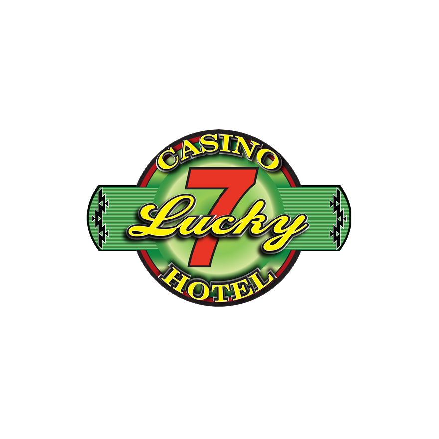 Casino and hotel logo featuring a green theme with "Lucky 7" in the center.
