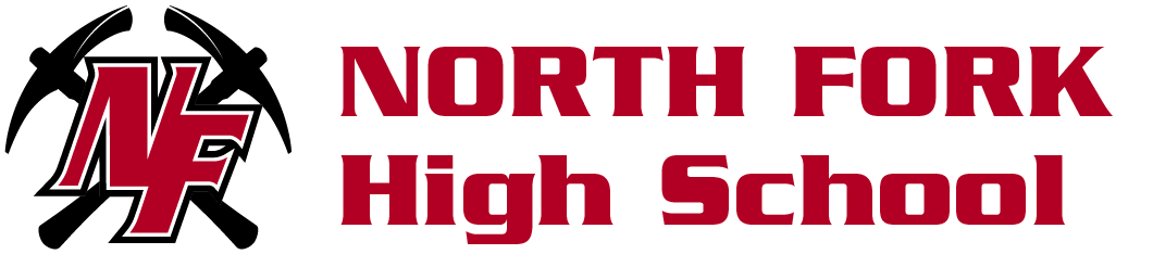 North Fork High School logo in red, white and black