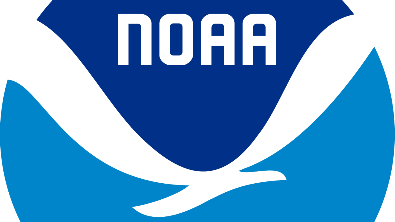 NOAA logo: A stylized blue circle with white wave and bird shapes below the letters "NOAA."