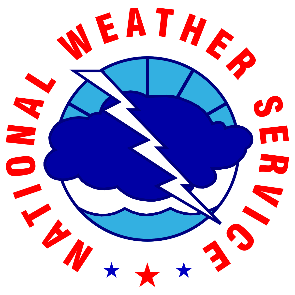 National Weather Service logo with a blue cloud, thunderbolt, and red and blue text.