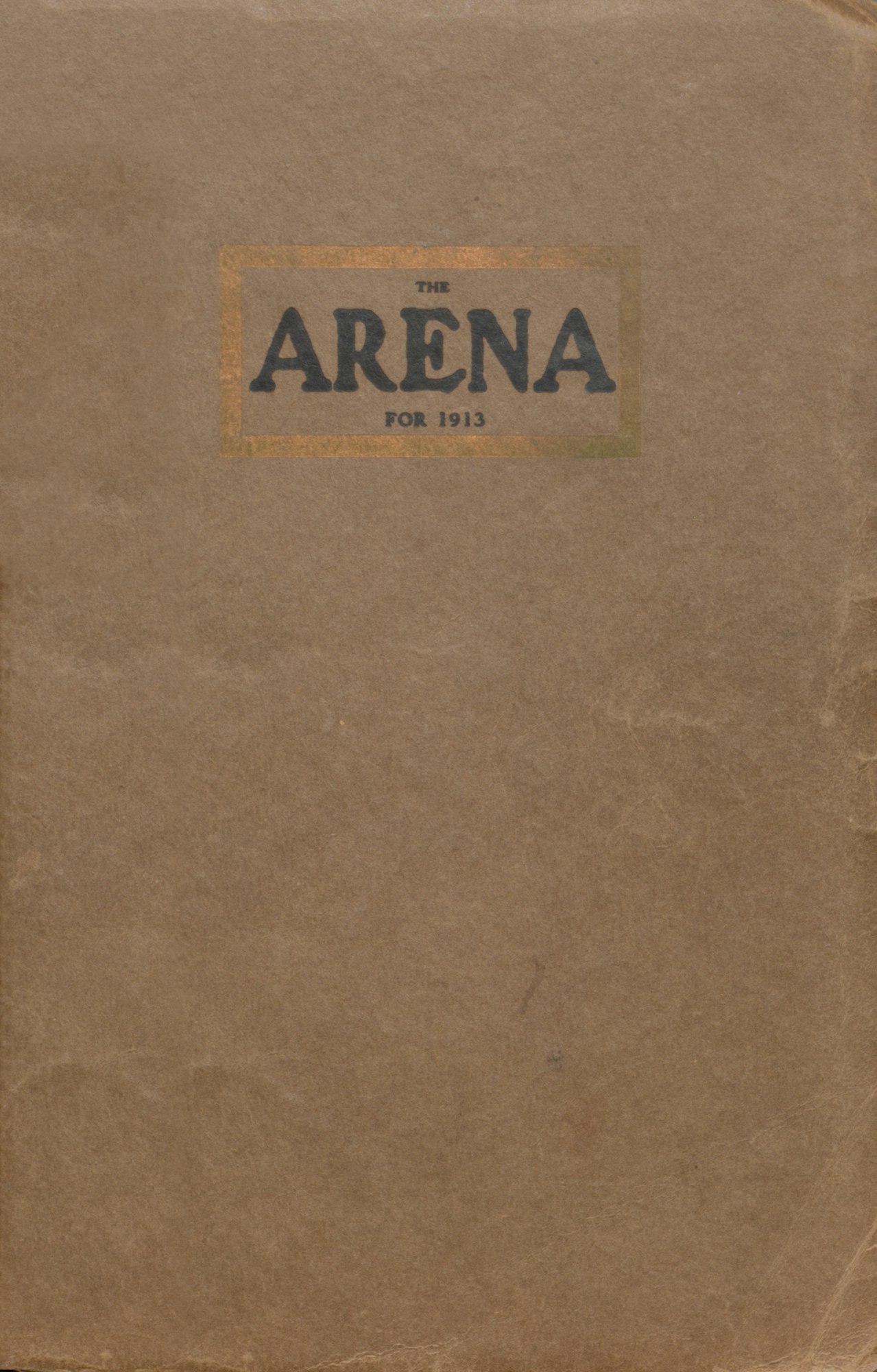 Brown cover with "THE ARENA FOR 1913" text in black and gold frame.
