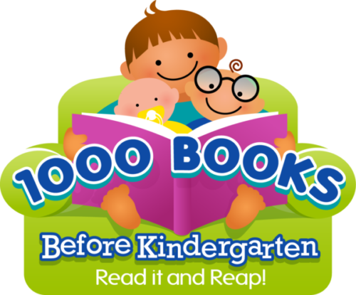 Children reading a book with the text "1000 Books Before Kindergarten - Read it and Reap!"