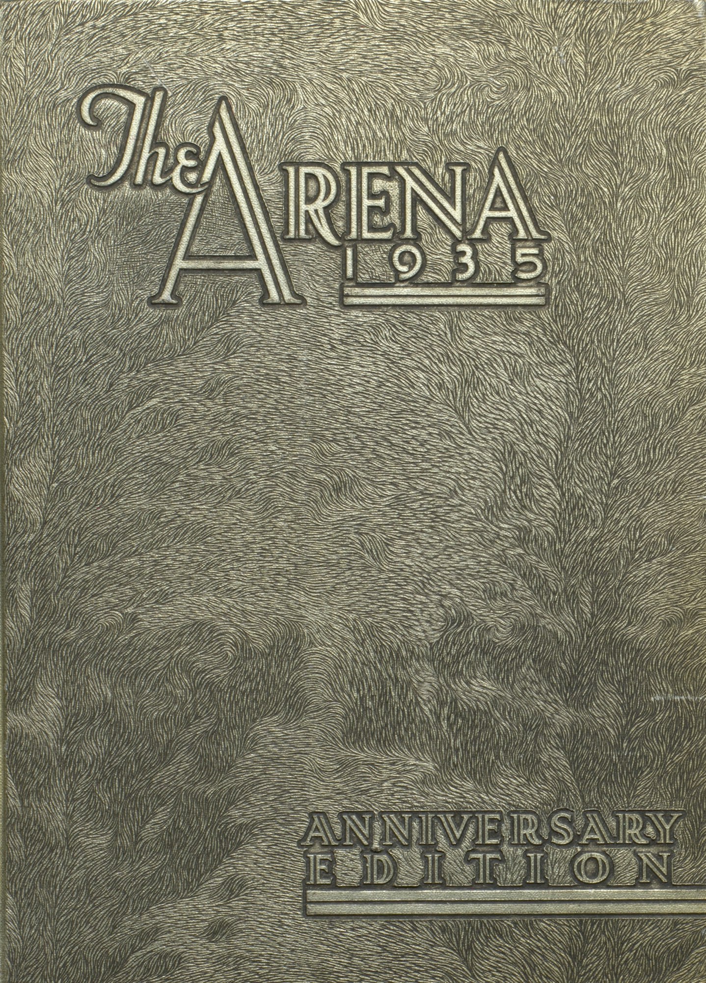 Cover of "The Arena 1935" Anniversary Edition with an intricate textured design.