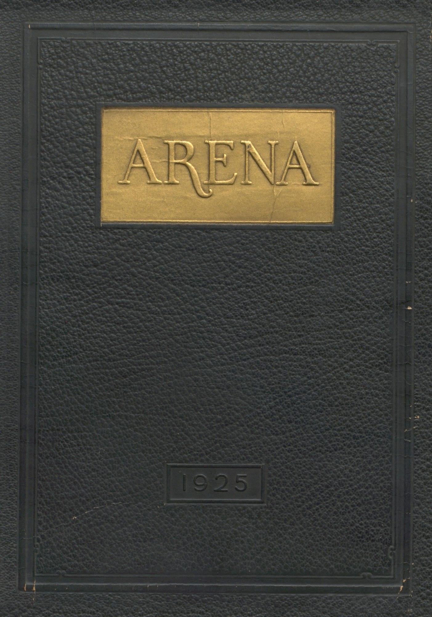 A black textured cover with "ARENA" in gold and "1925" embossed on it.