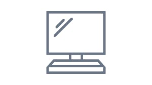 A simple icon of a computer with a monitor and keyboard.