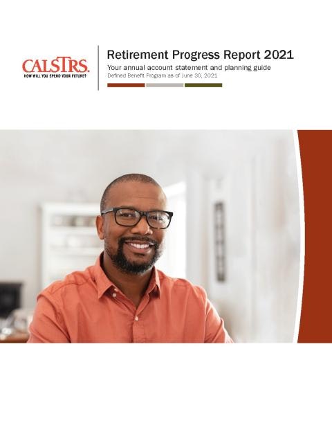 Retirement Progress Report 2021 cover with Black man wearing glasses
