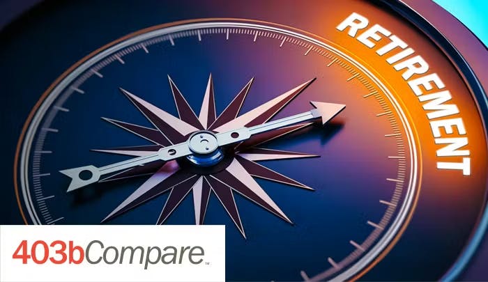 The image features a compass with "RETIREMENT" and a logo for 403bCompare, suggesting navigation towards retirement planning.