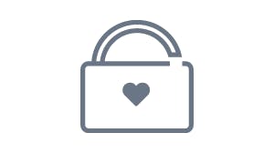 A lock icon with a heart symbol on the body.