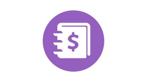 An icon featuring a purple circle with a white book and a dollar sign, suggesting finance or budgeting services.