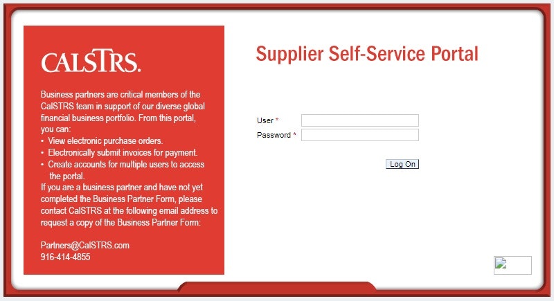 image of Supplier Self-Service Portal log in screen