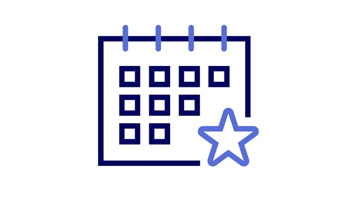 An icon of a calendar with a star at the bottom, symbolizing a special date or event.