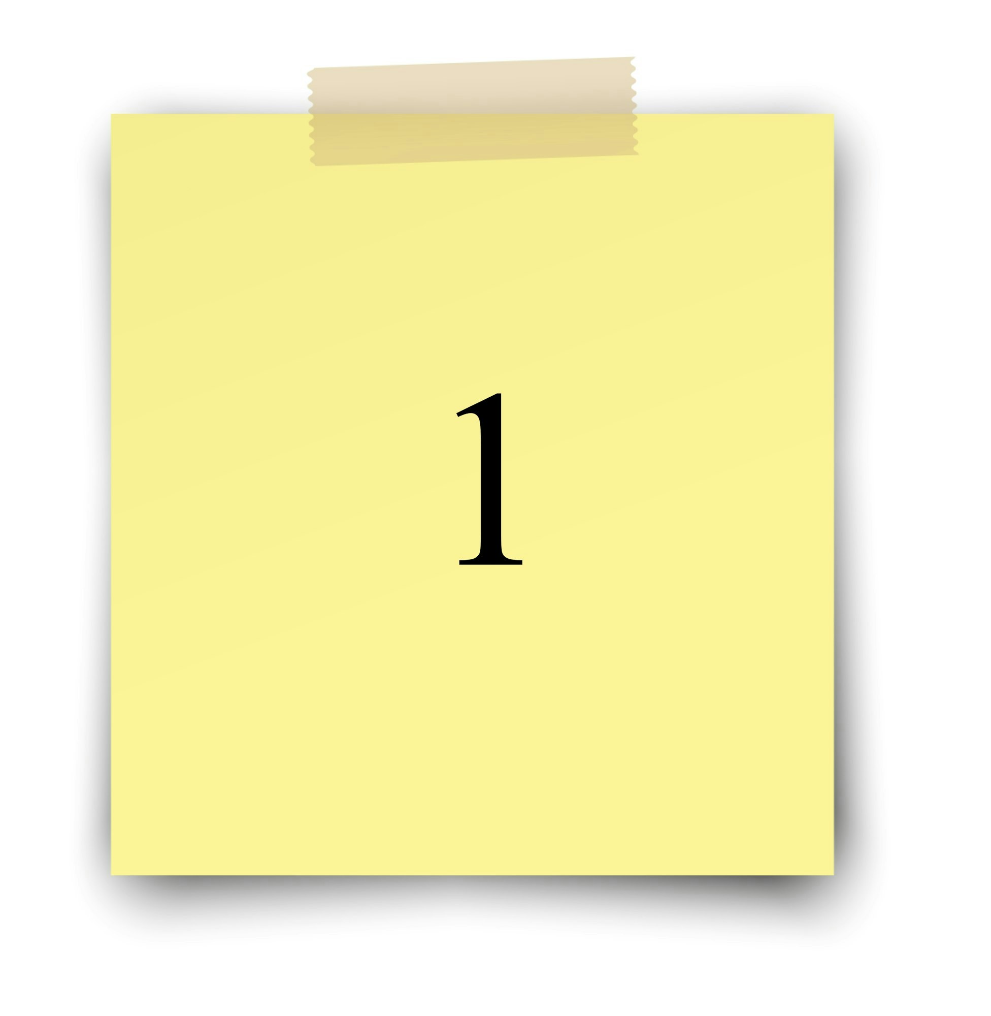 A sticky note with the number "1" on it, taped at the top.