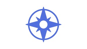 A blue compass rose inside a circle, symbolizing direction.