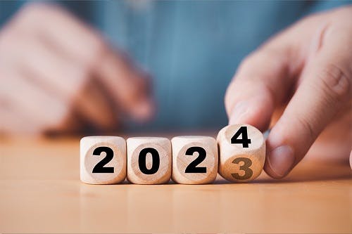 Wooden blocks spelling out 2024