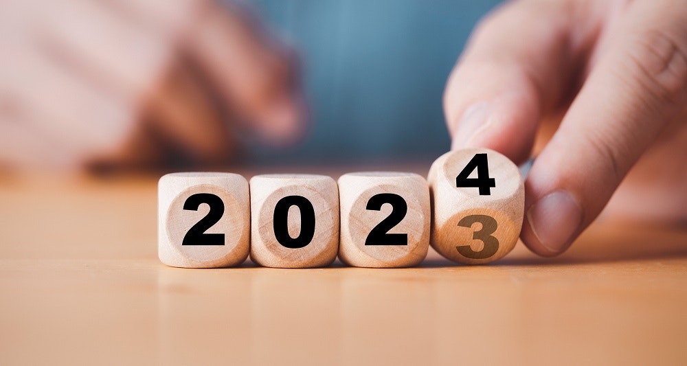 Wooden blocks spelling out 2024